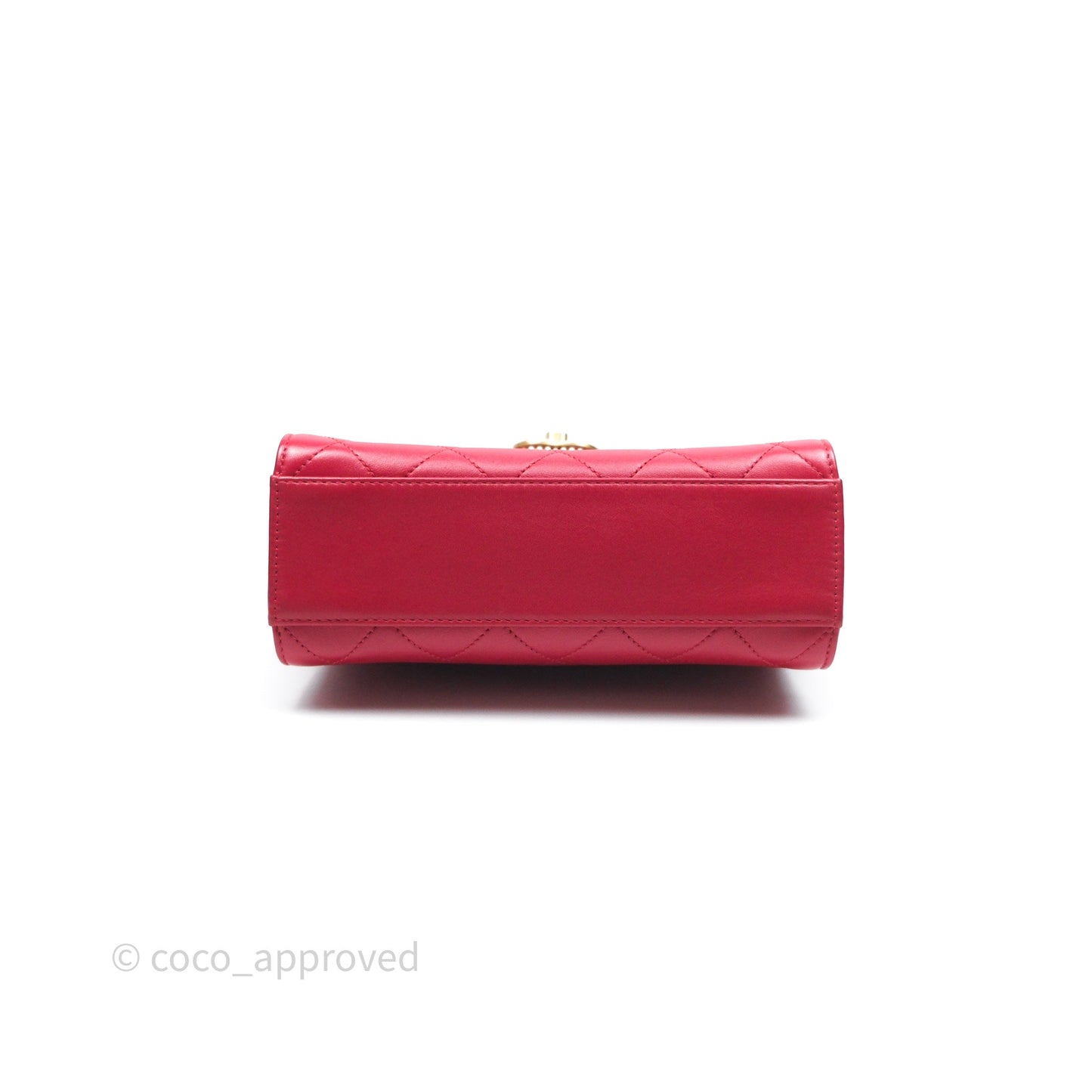 Chanel Quilted Flap Bag  with Pearl Logo Top Handle Red Lambskin Aged Gold Hardware