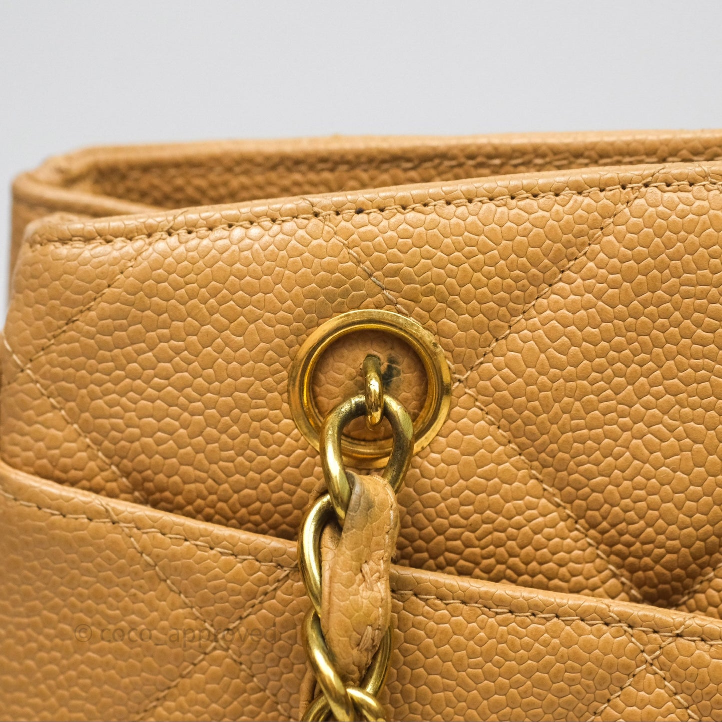 Chanel Vintage CC Quilted Tote Dark Beige Caviar 24K Gold Hardware