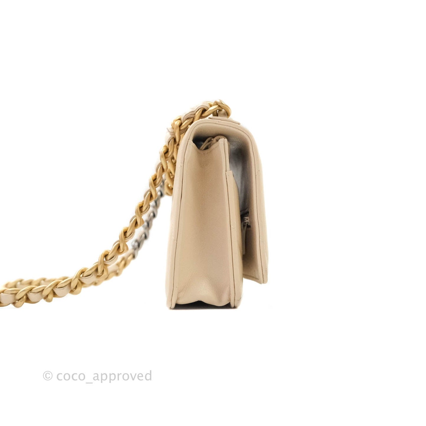 Chanel 19 Quilted Wallet on Chain WOC Beige Goatskin Mixed Hardware
