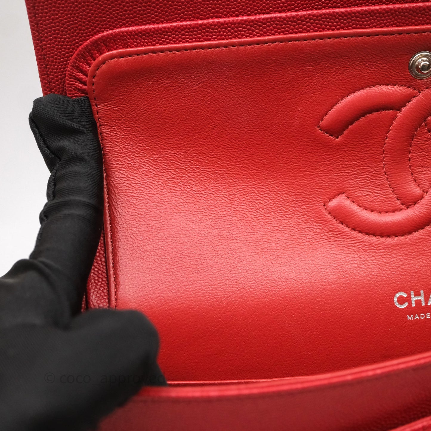 Chanel Classic M/L Medium Flap Quilted Red Caviar Silver Hardware