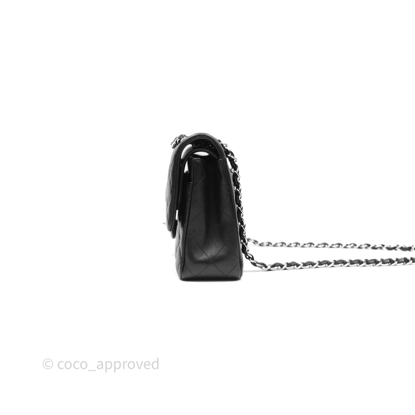 Chanel Classic M/L Medium Flap Quilted Black Lambskin Silver Hardware