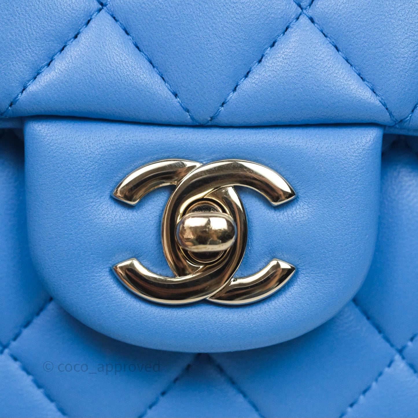 Chanel Top Handle Mini Rectangular Flap Blue Lambskin Gold Hardware