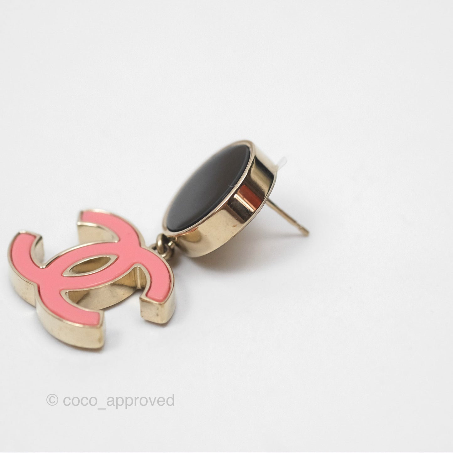 Chanel CC Logo Enamel Pink/ Black Drop Earrings 23C
