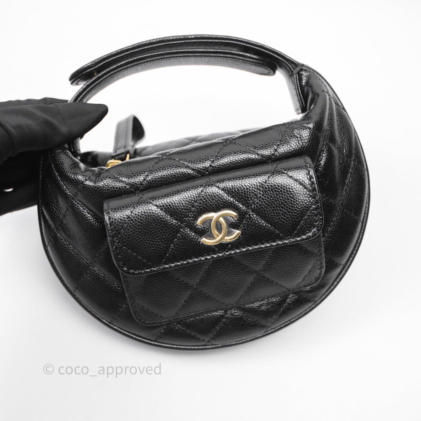 Chanel Quilted Polly Pocket Hobo Bag Caviar Black Gold Hardware
