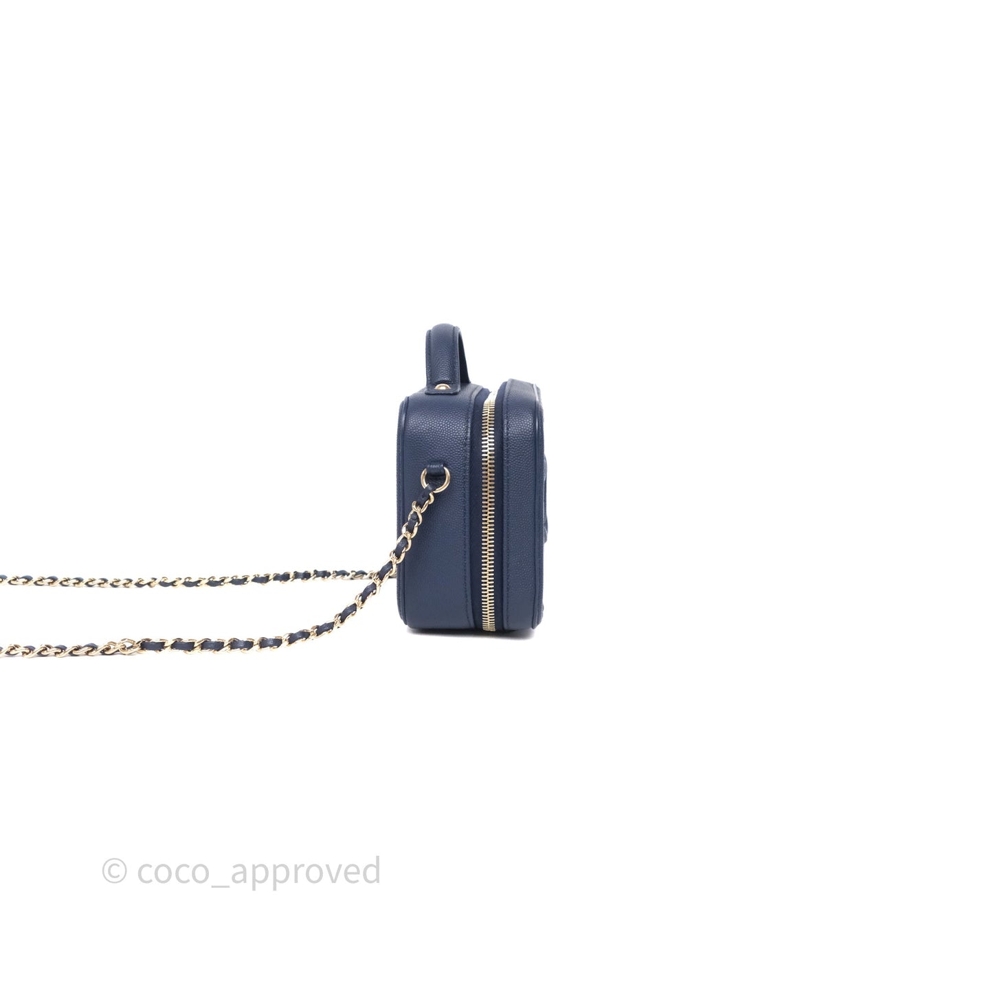 Chanel Quilted Small CC Filigree Vanity Case Navy Caviar Gold Hardware