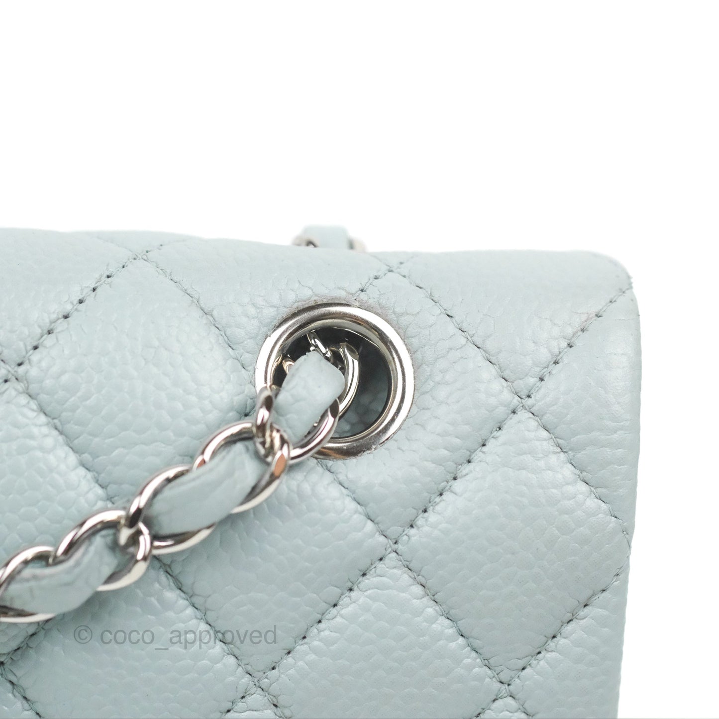 Chanel Classic M/L Medium Flap Quilted Light Grey Blue Caviar Silver Hardware