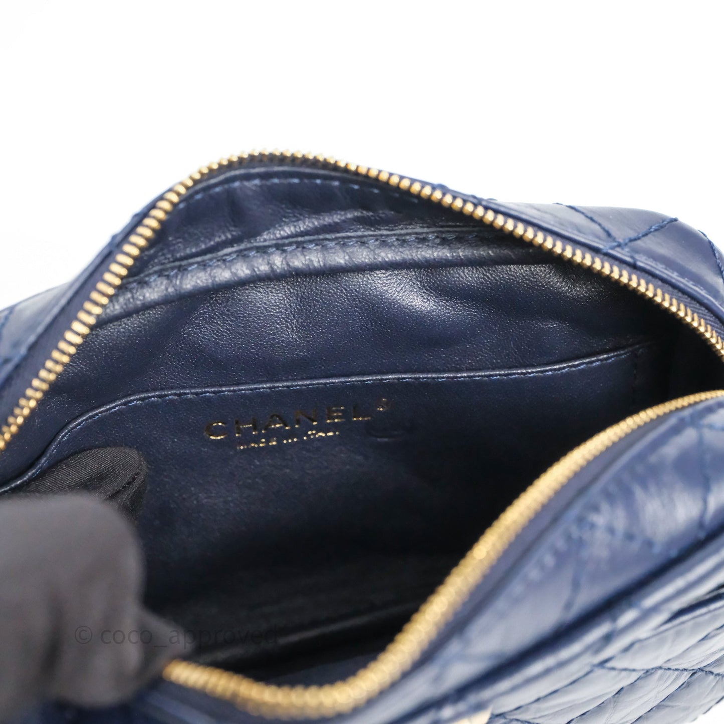 Chanel Quilted Mini Reissue Camera Case Navy Aged Calfskin Aged Gold Hardware
