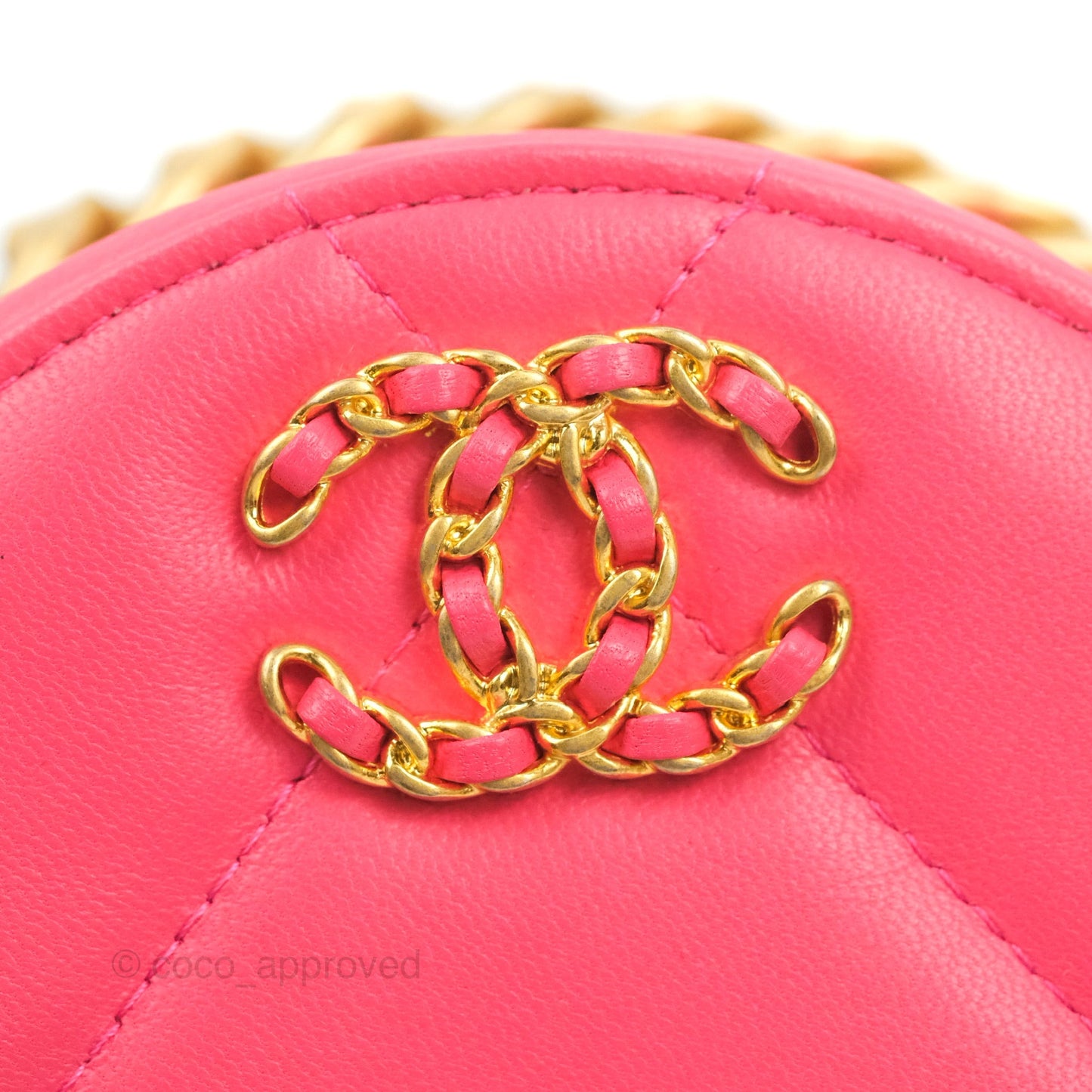 Chanel 19 Round Clutch With Chain Dark Pink Mixed Hardware