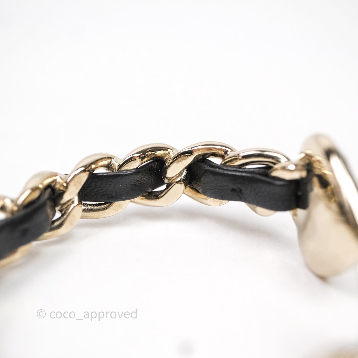 Chanel CC Black Leather Heart Bracelet Gold Tone 22C