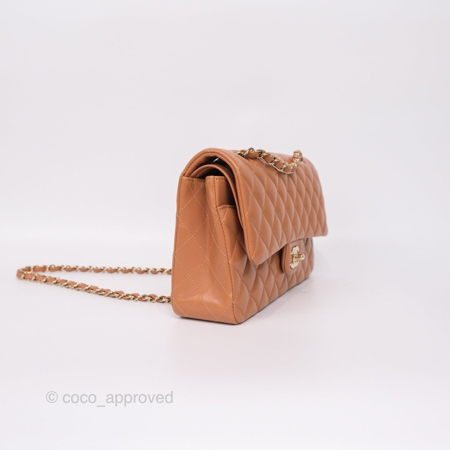 Chanel Medium Classic Quilted Flap Dark Beige Caramel Lambskin Gold Hardware