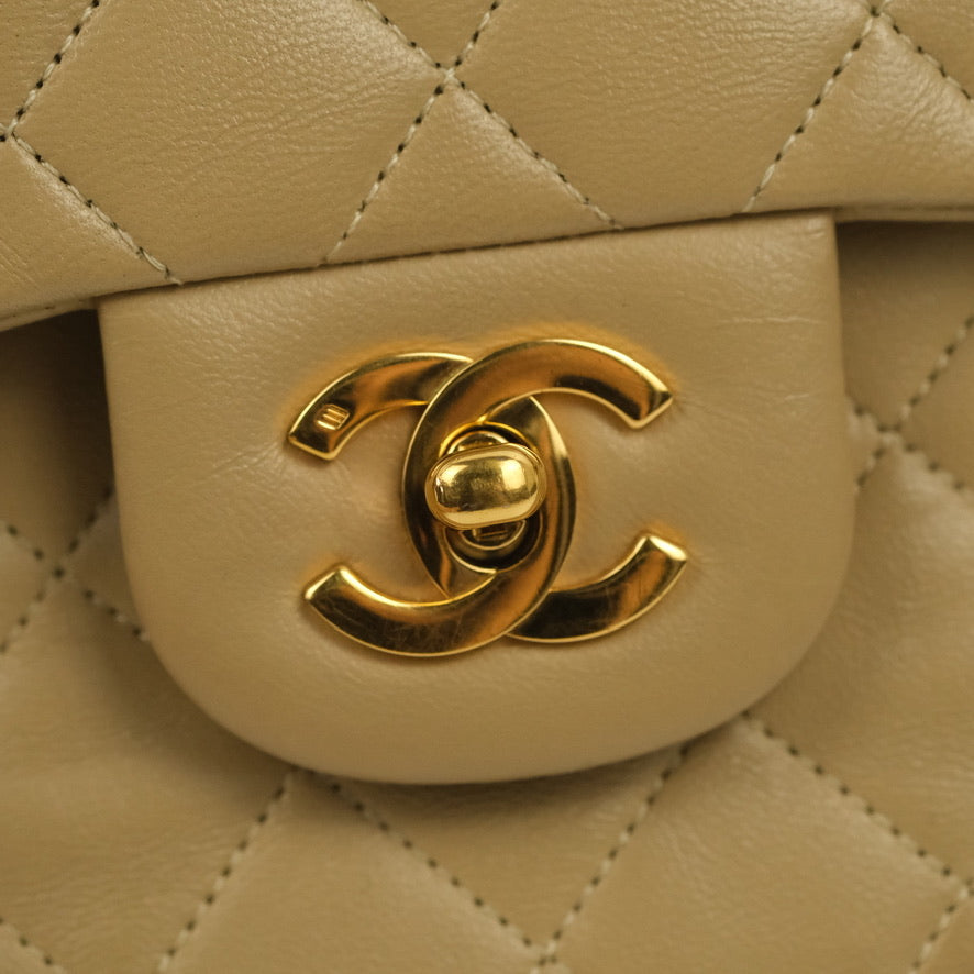 Chanel Classic Vintage Small Flap Dark Beige Lambskin 24K Gold Hardware