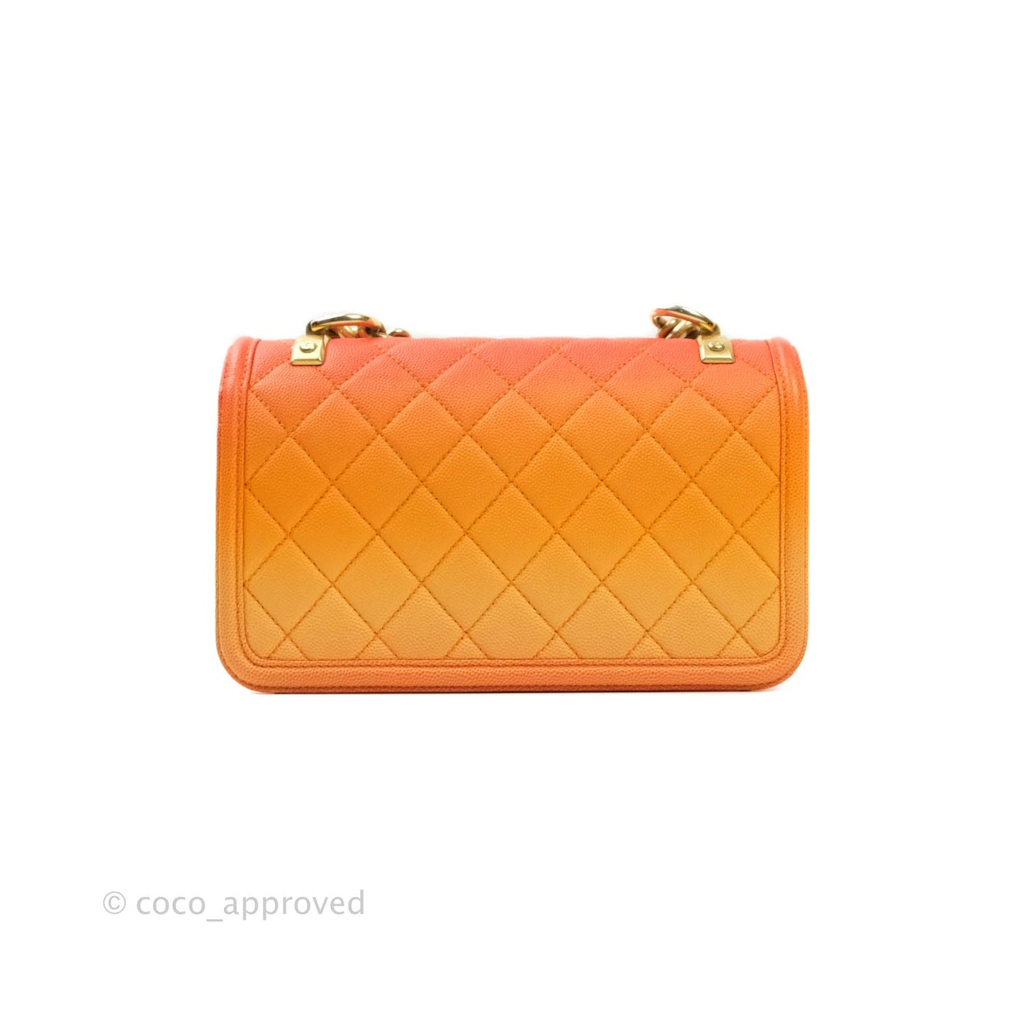 Chanel Quilted Sunset On The Sea Orange Flap Bag Caviar Aged Gold Hardware
