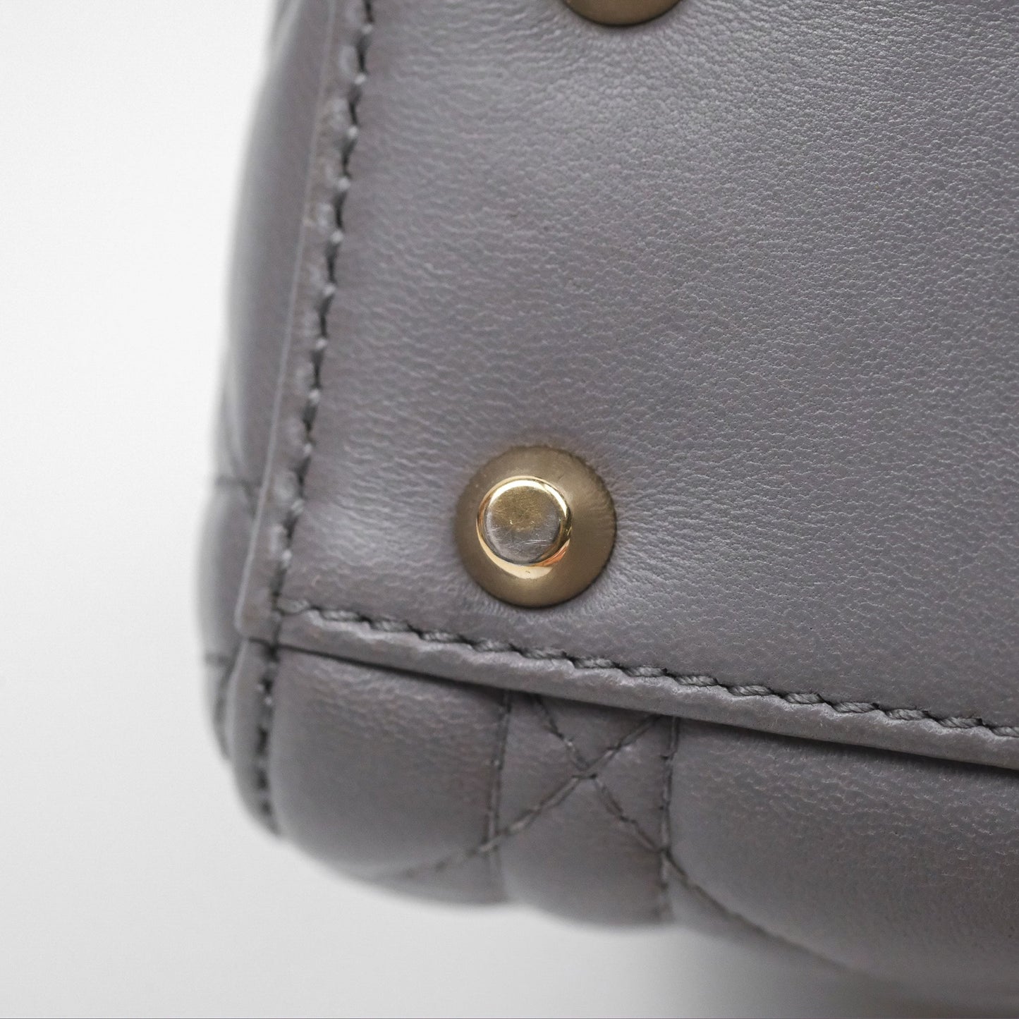 Christian Dior Mini Lady Dior Grey Lambskin Cannage Gold Hardware