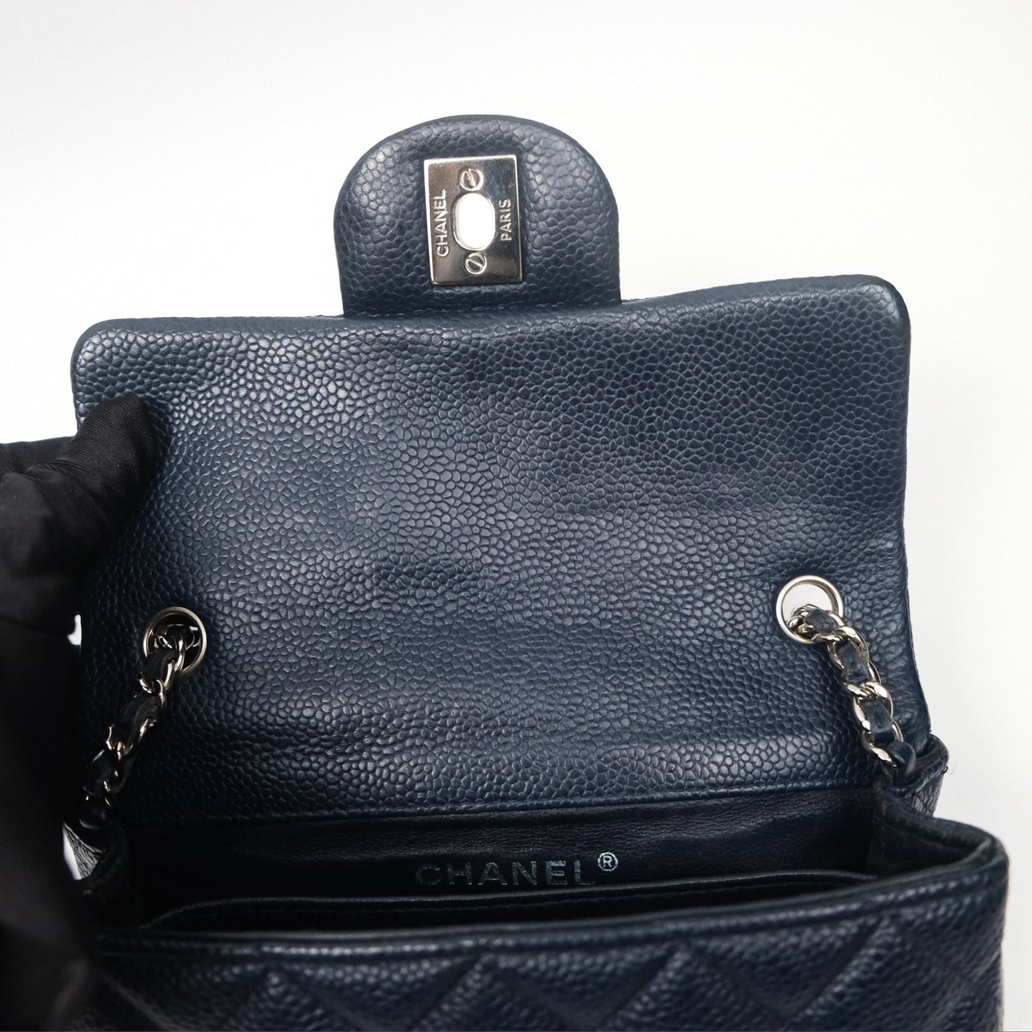 Chanel Quilted Extra Mini Rectangular Flap Dark Navy Caviar Silver Hardware