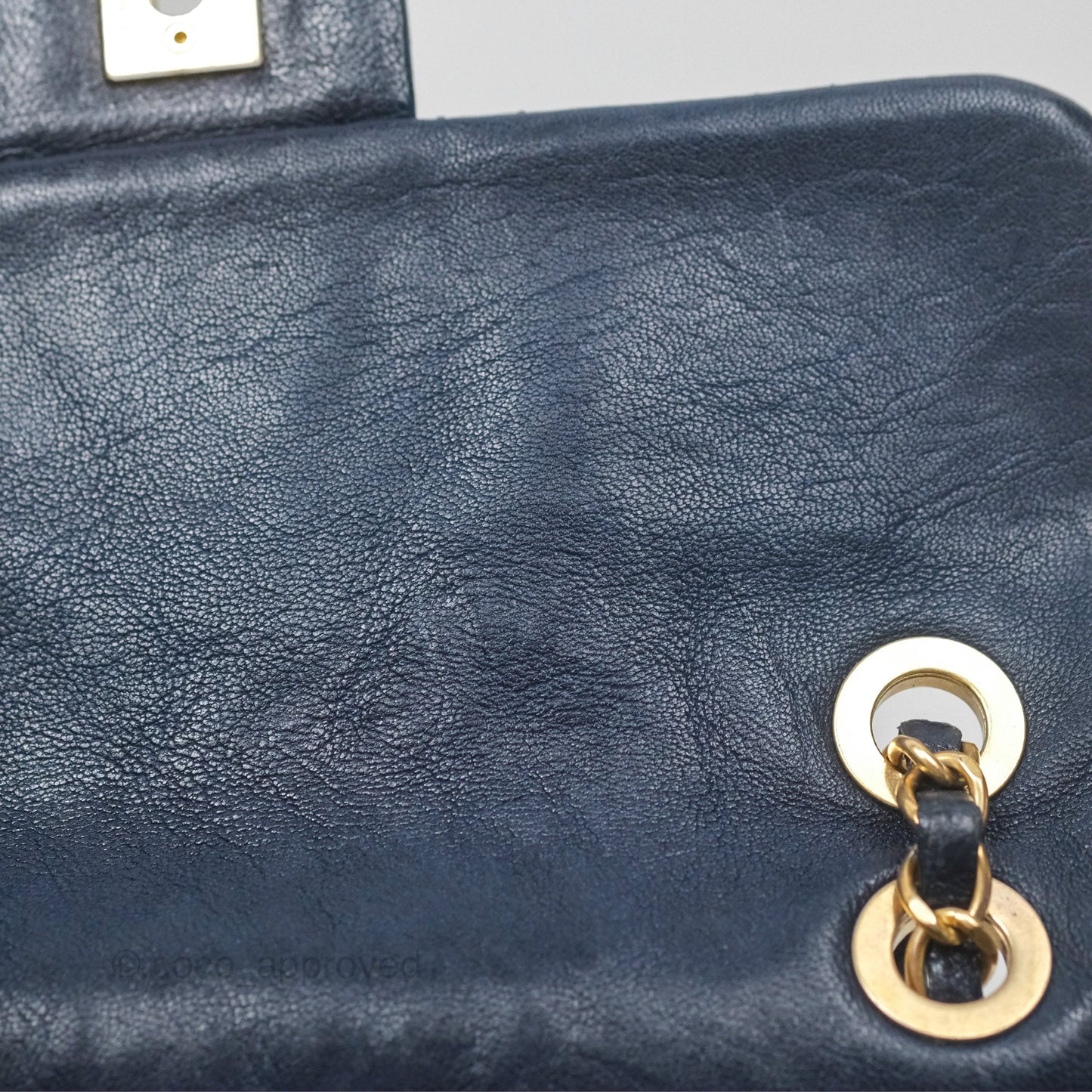Chanel Small Chevron Surpique Flap Navy Calfskin Aged Gold Hardware