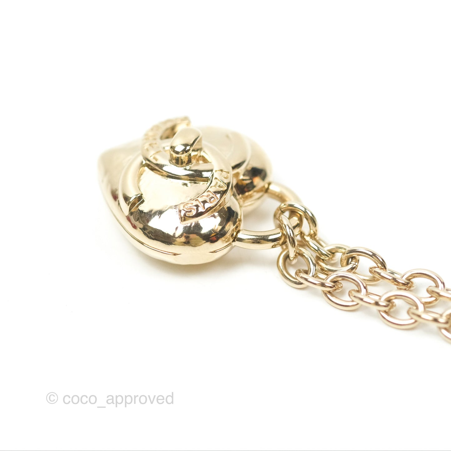 Chanel CC Lock Heart Locket Necklace Gold Tone 22B