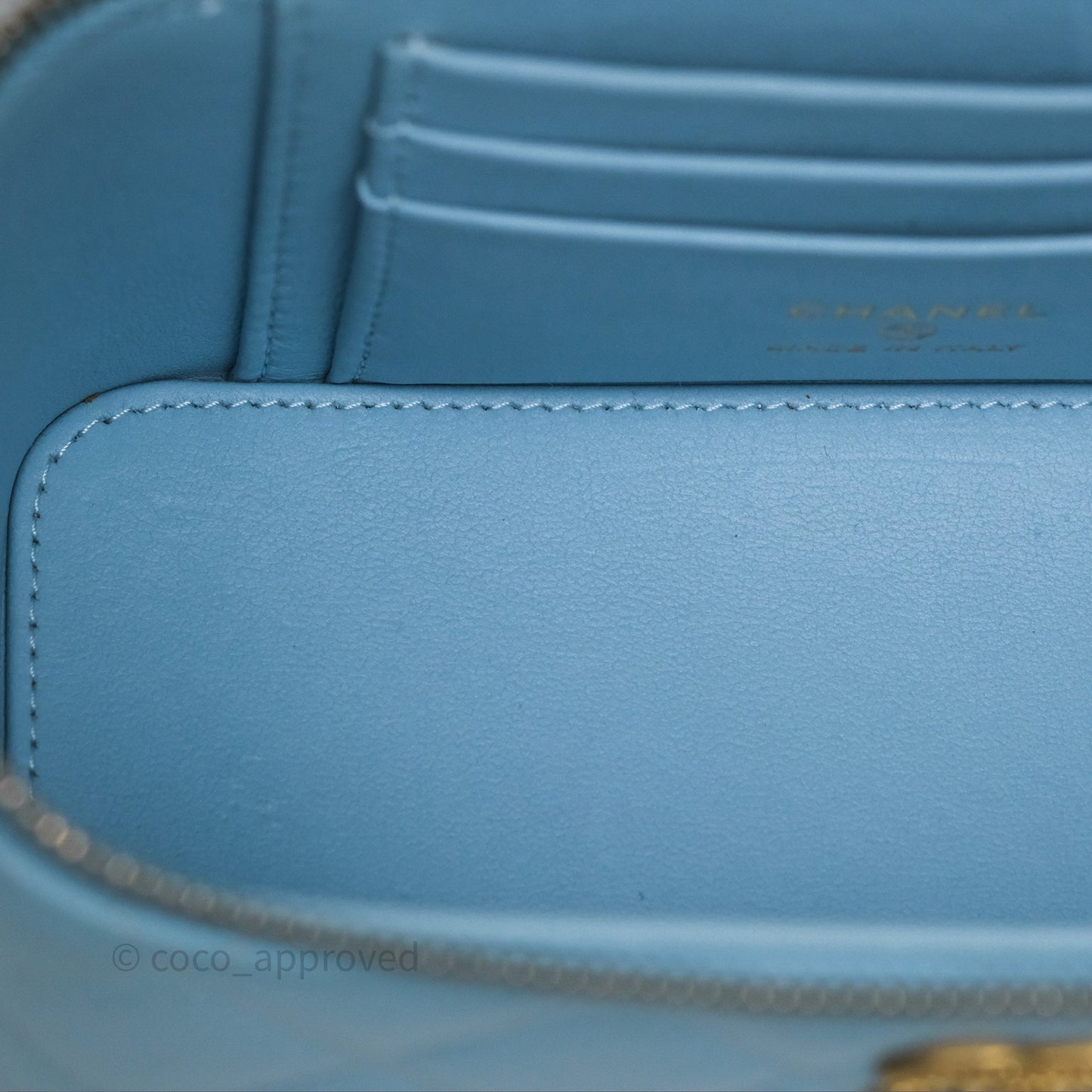 Chanel Vanity Rectangular Top Handle Blue Lambskin Gold Hardware