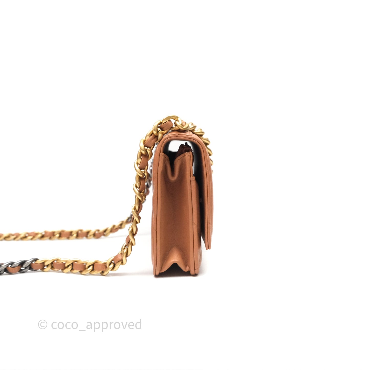Chanel 19 Wallet on Chain WOC Dark Beige Caramel Lambskin Mixed Hardware