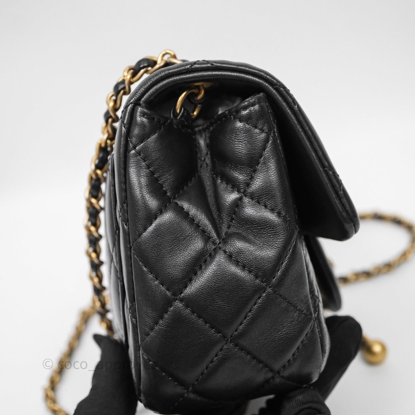 Chanel Pearl Crush Mini Square Quilted Black Lambskin Aged Gold Hardware