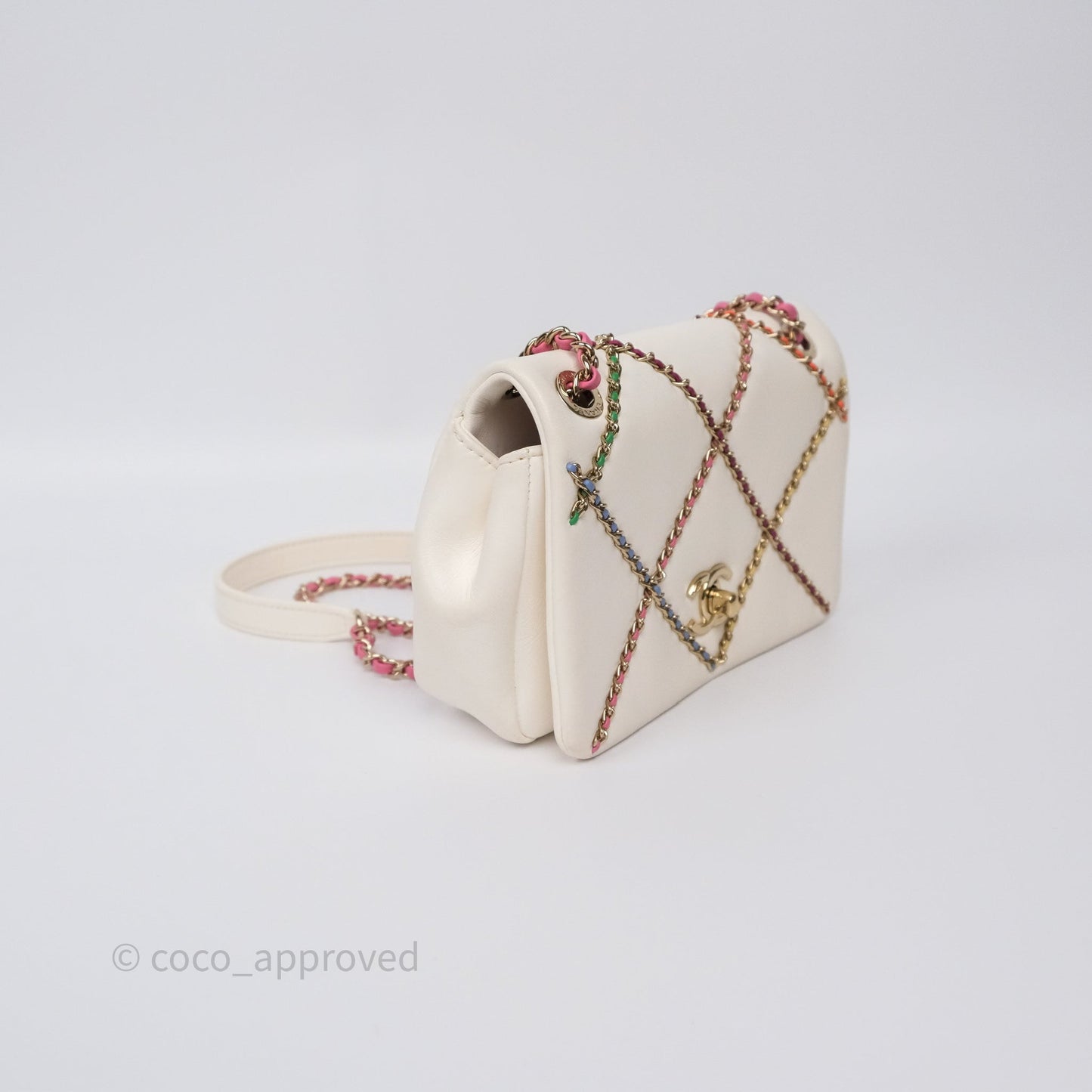 Chanel Small Entwined Chain Flap White Lambskin Gold Hardware