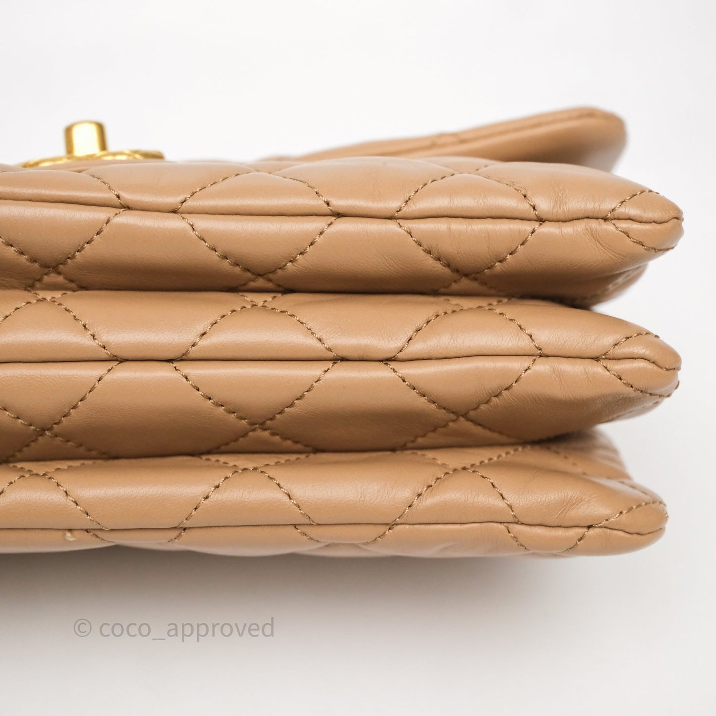 Chanel Medium All Slide Adjustable Chain Flap Bag Beige Lambskin Aged Gold Hardware