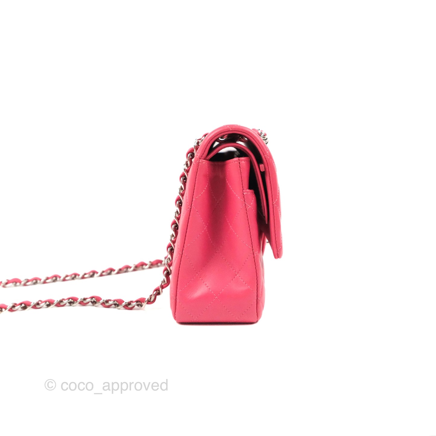 Chanel Classic M/L Medium Flap Quilted Pink Lambskin Silver Hardware