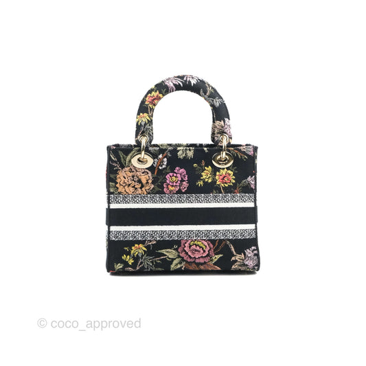 Christian Dior Medium Lady D-Lite Bag Black Dior Jardin Botanique Embroidery