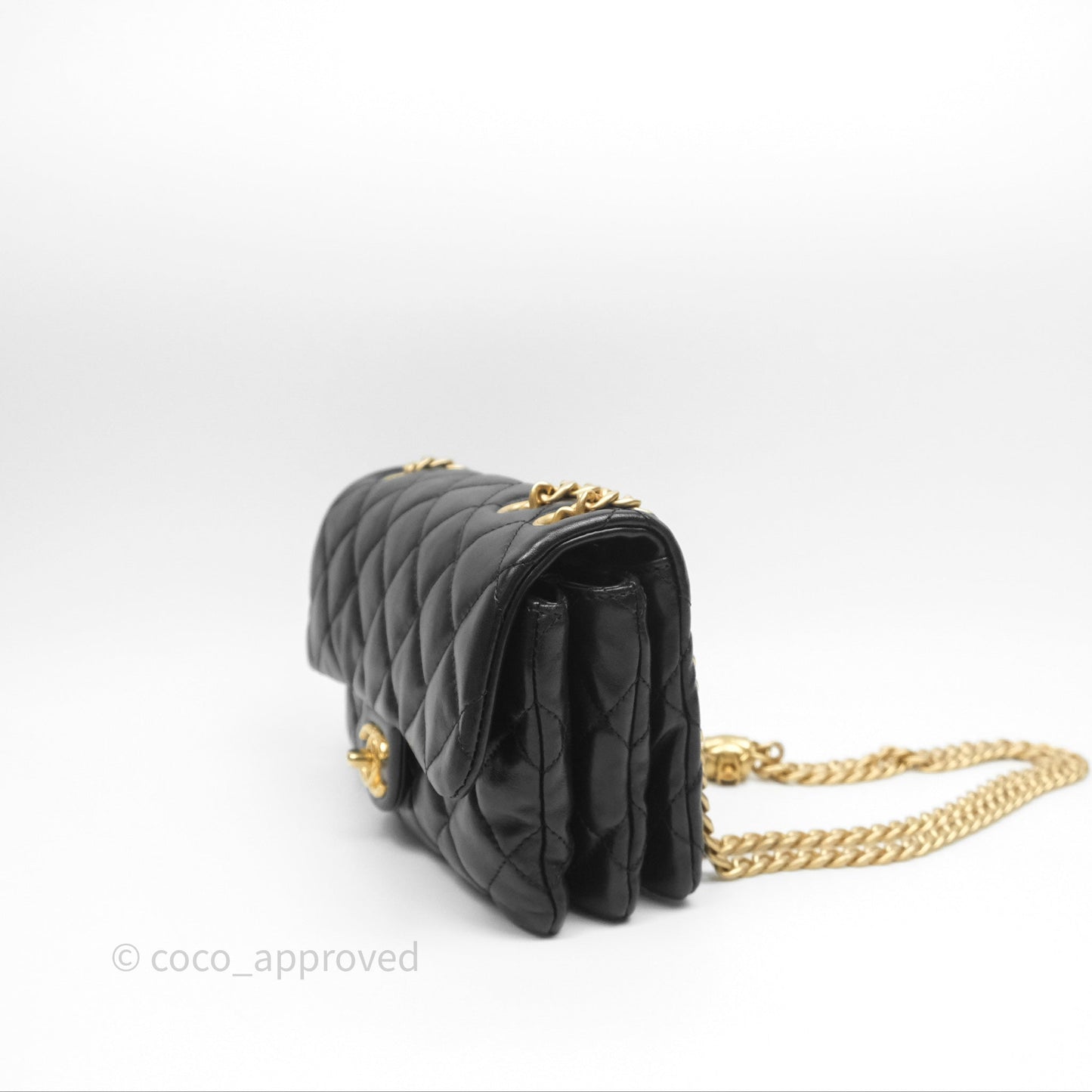 Chanel Small All Slide Adjustable Chain Flap Bag Black Lambskin Aged Gold Hardware 22K