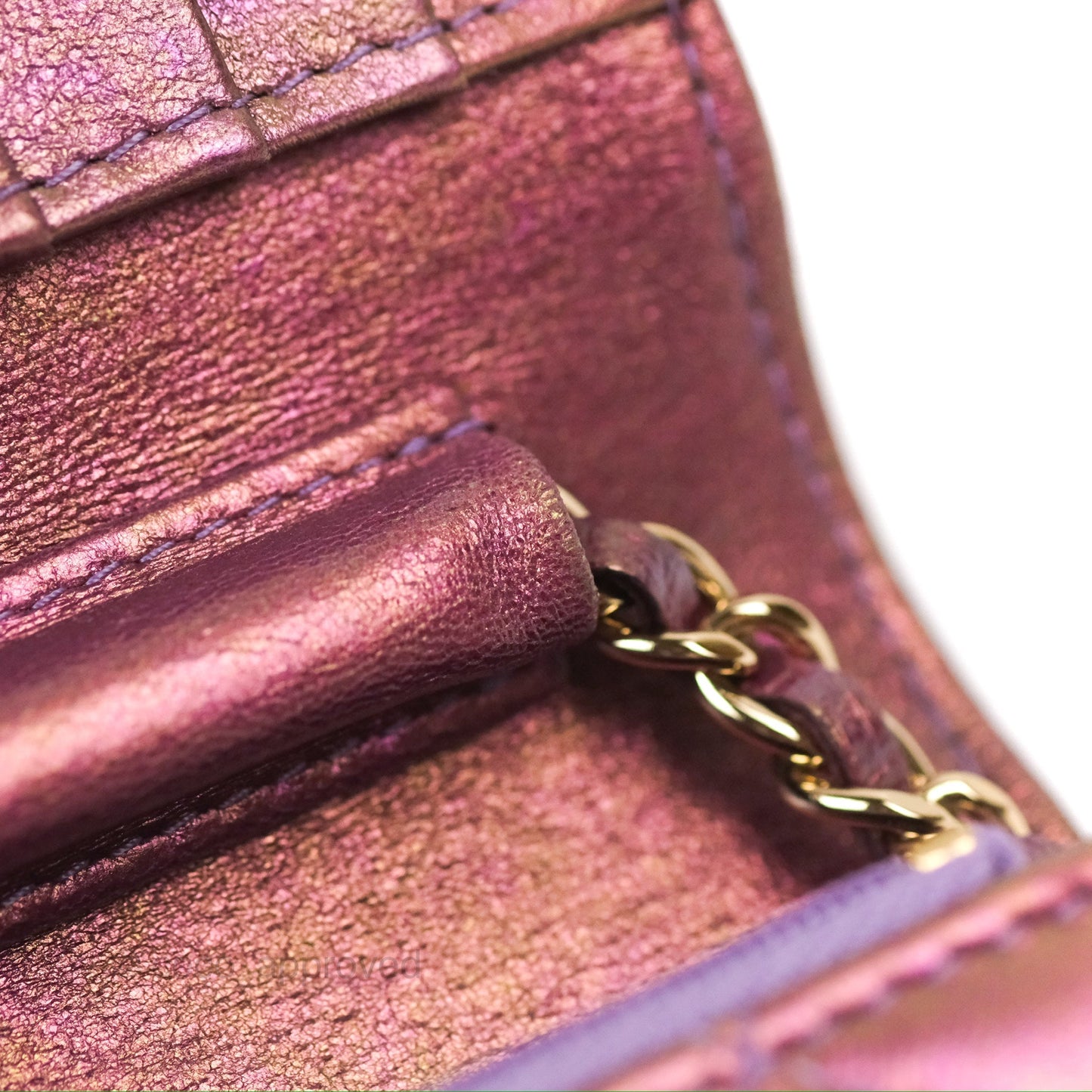 Chanel Quilted Mini Wallet on Chain WOC Iridescent Purple Gold Hardware