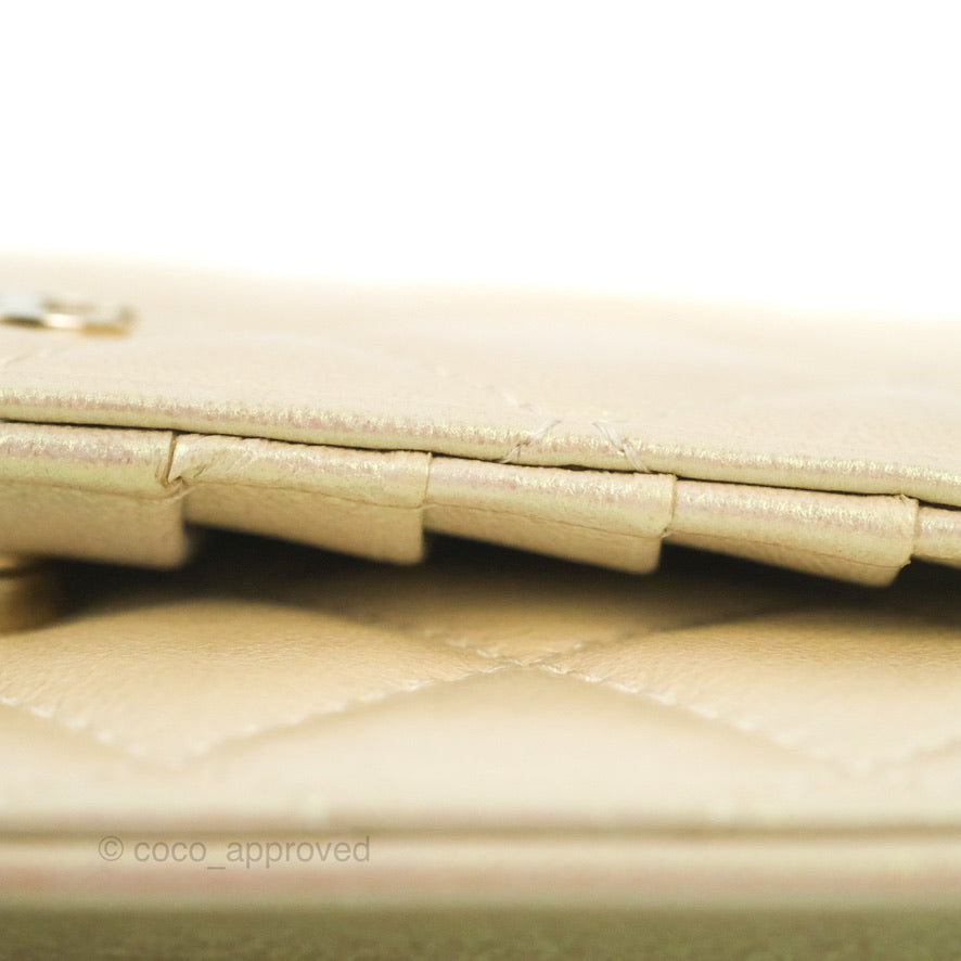 Chanel Quilted Mini Wallet on Chain WOC Iridescent Ivory Gold Hardware 20B