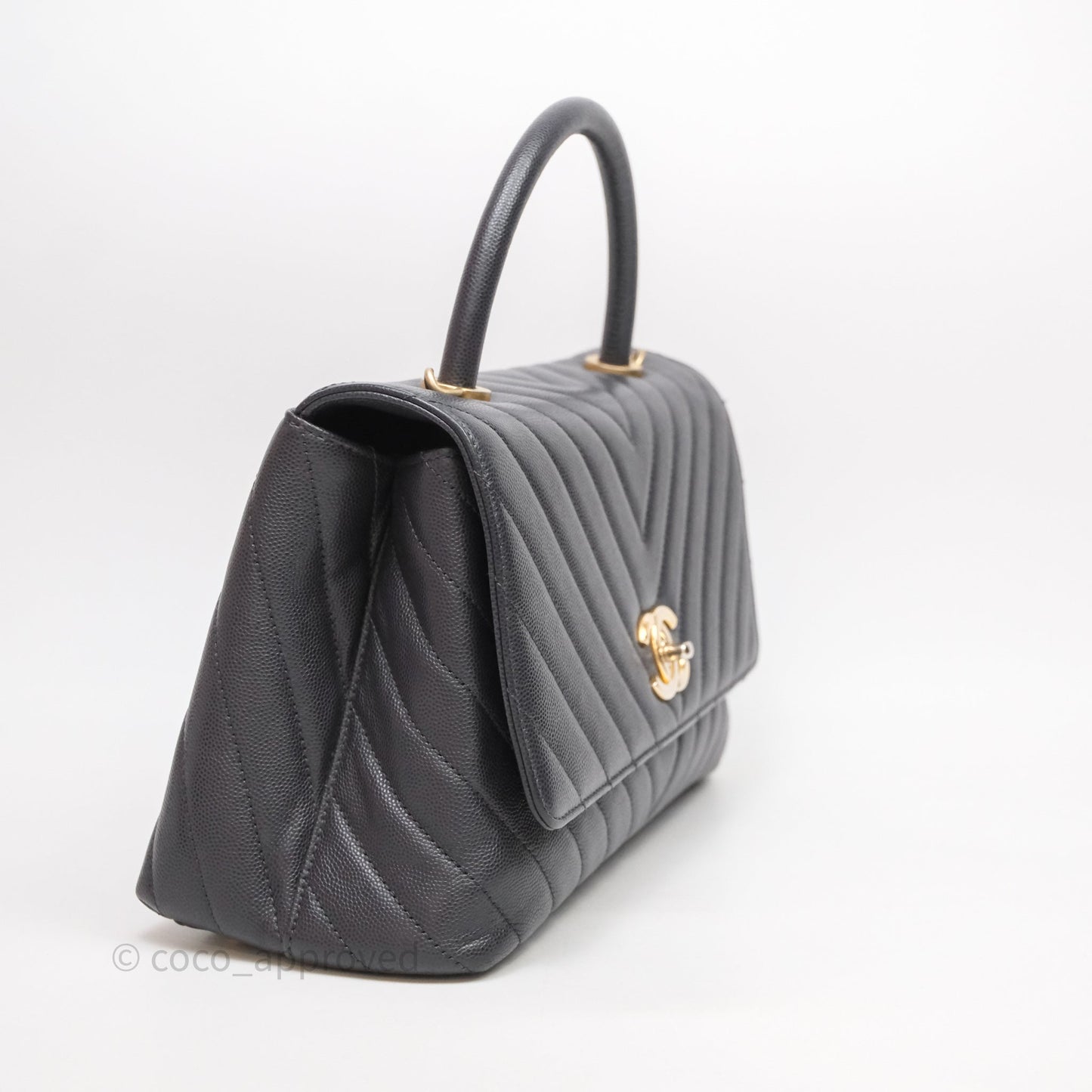 Chanel Medium Coco Handle Chevron Grey Bag Gold Hardware