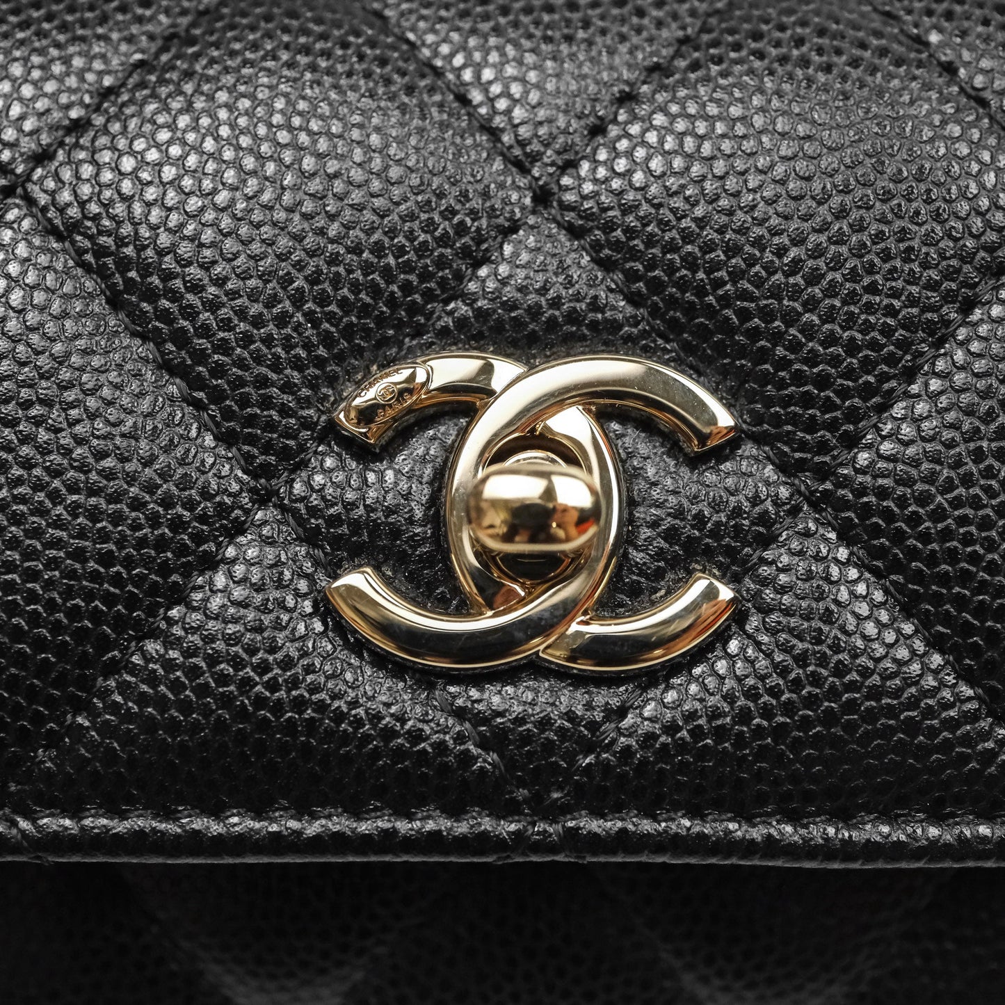Chanel Nano Coco Handle Clutch Quilted Black Caviar Gold Hardware