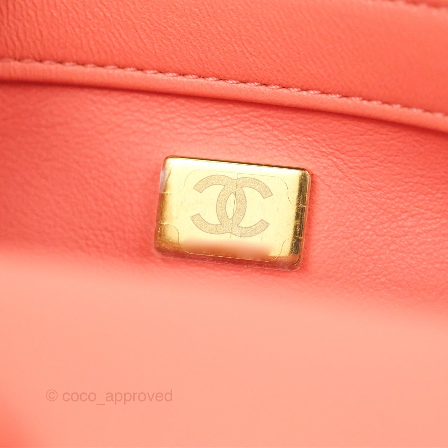 Chanel Pearl Crush Mini Square Quilted Pink Lambskin Aged Gold Hardware