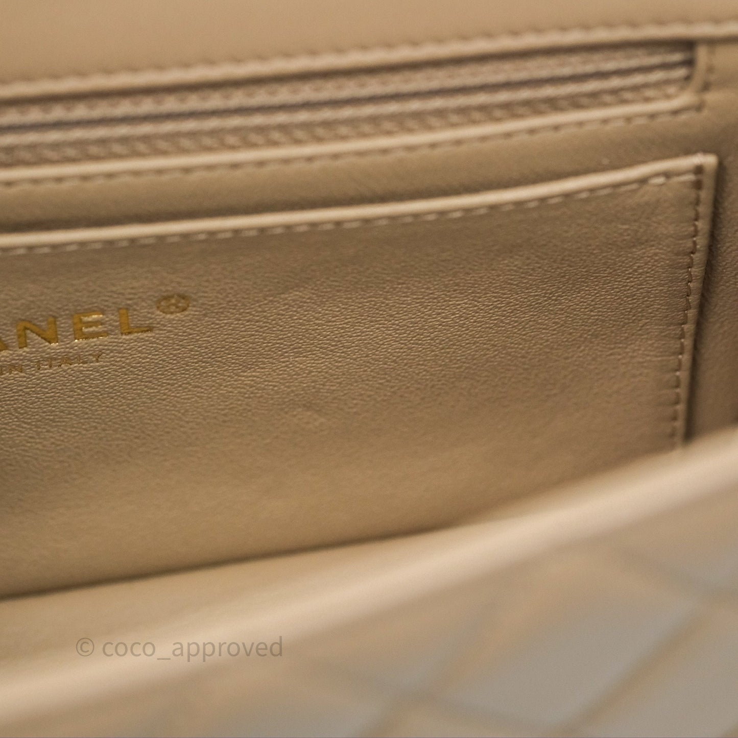Chanel Quilted Mini Rectangular Flap Beige Lambskin Gold Hardware