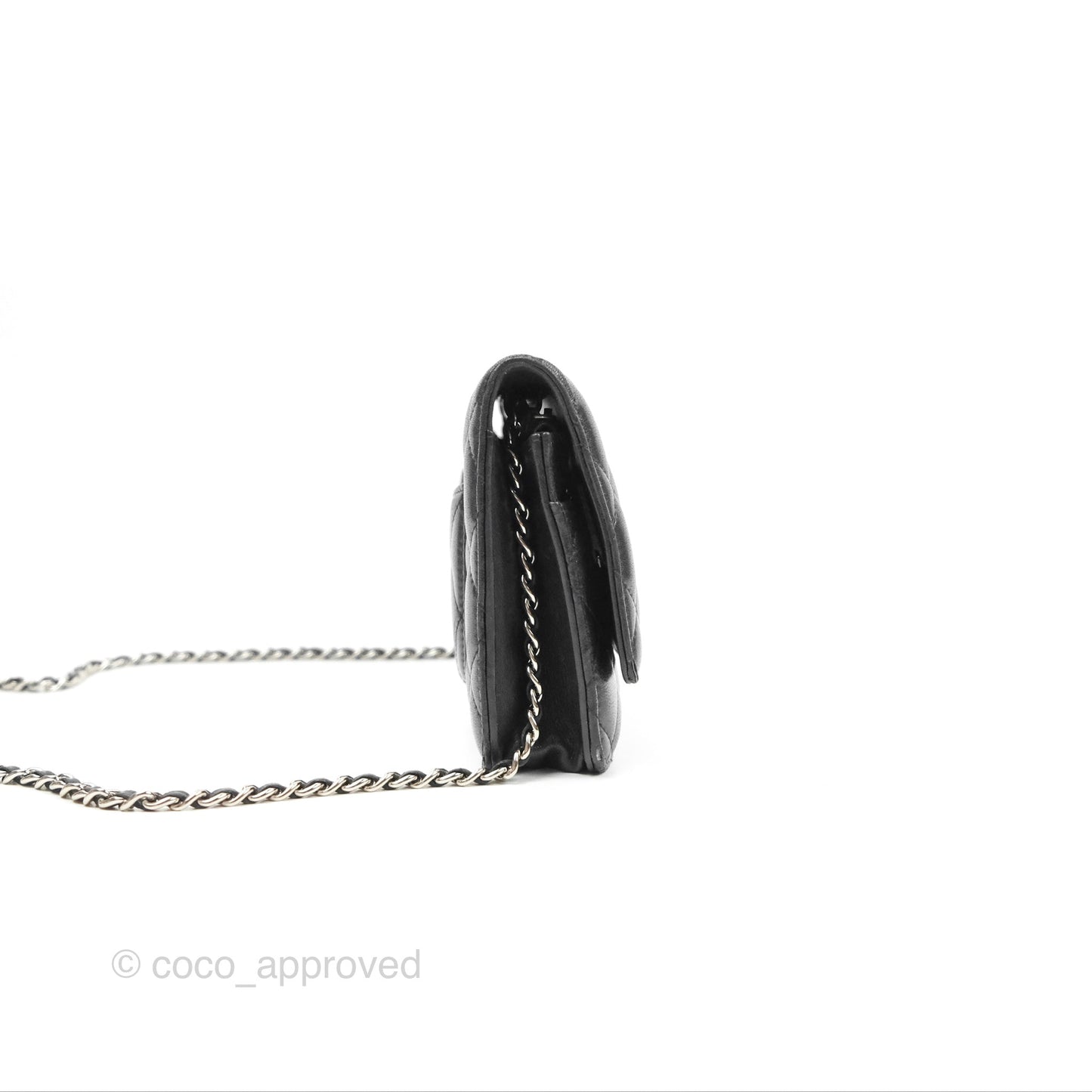 Chanel Quilted Classic Wallet On Chain WOC Black Lambskin Silver Hardware