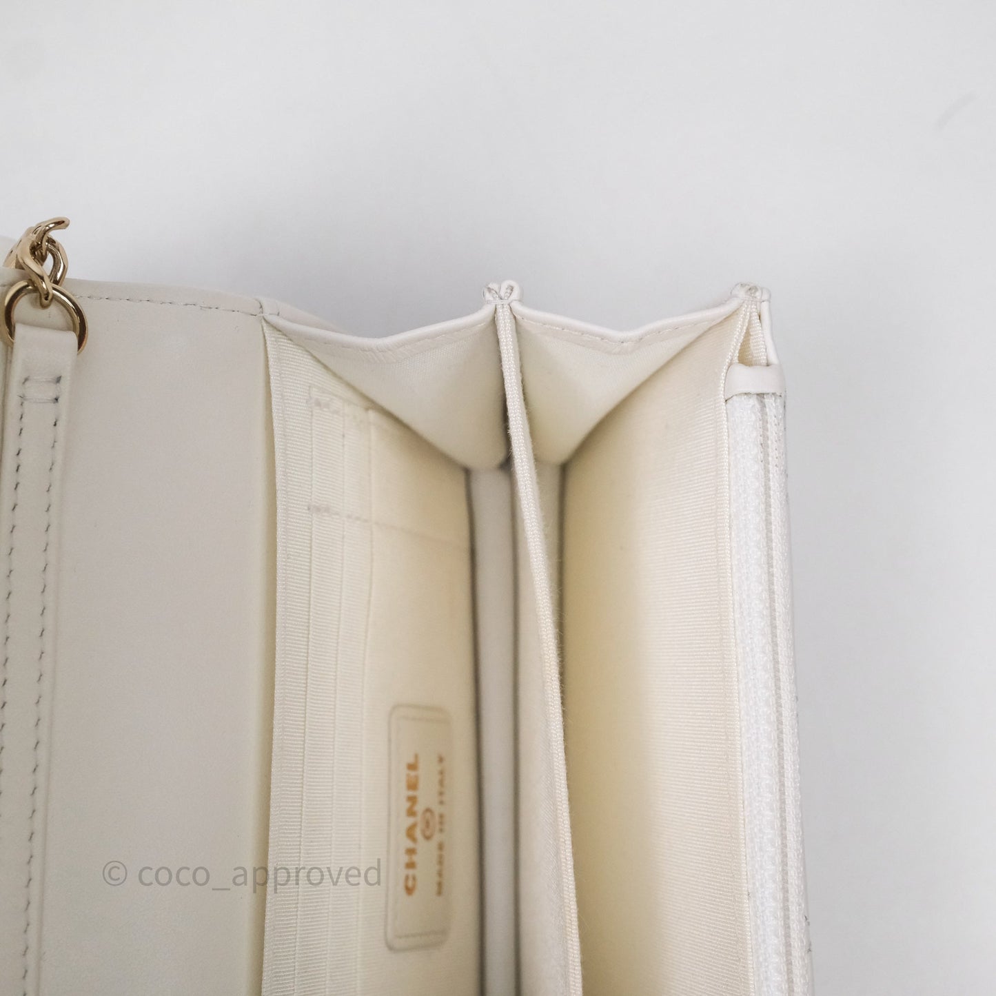 Chanel Mini Wallet On Large Pearl Chain WOC Quilted White Lambskin Gold Hardware