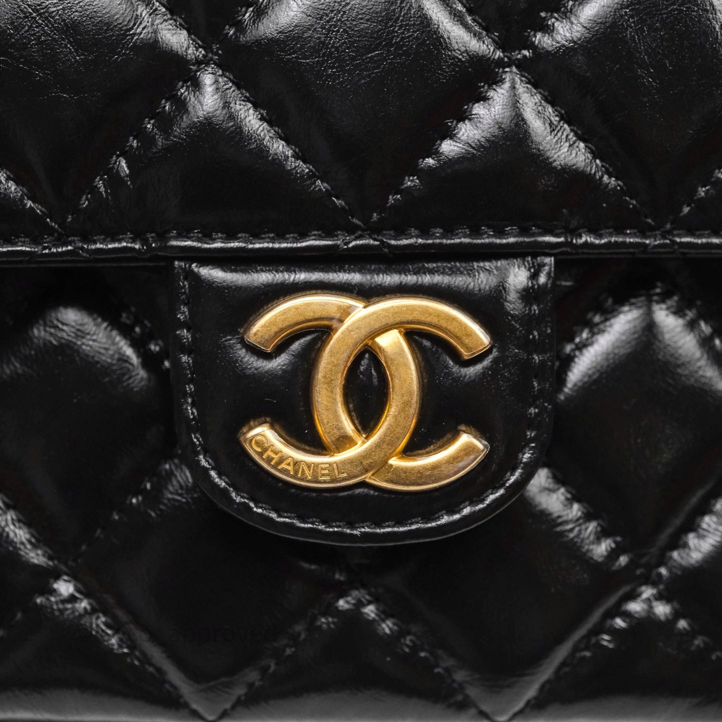 Chanel Small Wavy CC Hobo Black Shiny Crumpled Calfskin Aged Gold Hardware 23C