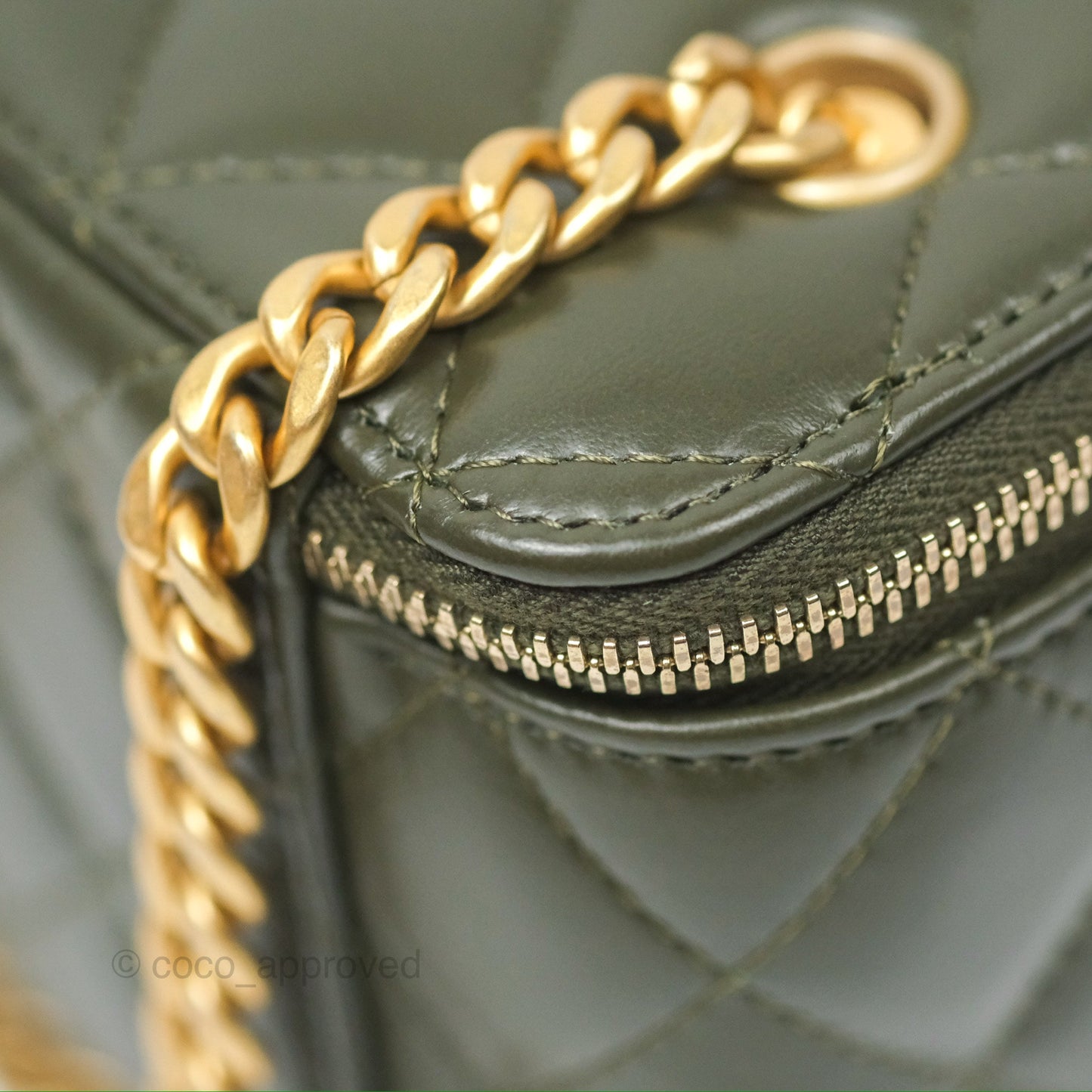 Chanel All Slide Vanity with Adjustable Chain Dark Olive Green Lambskin Aged Gold Hardware