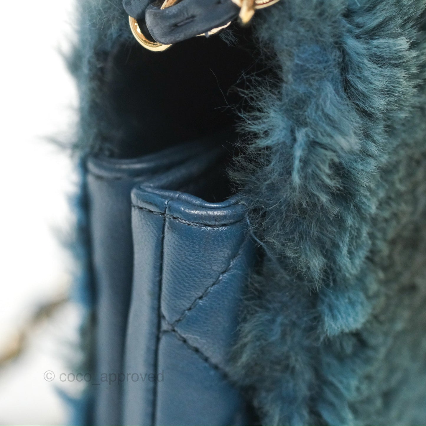 Chanel Top Handle Bag Green Blue Orylag Fur 17A