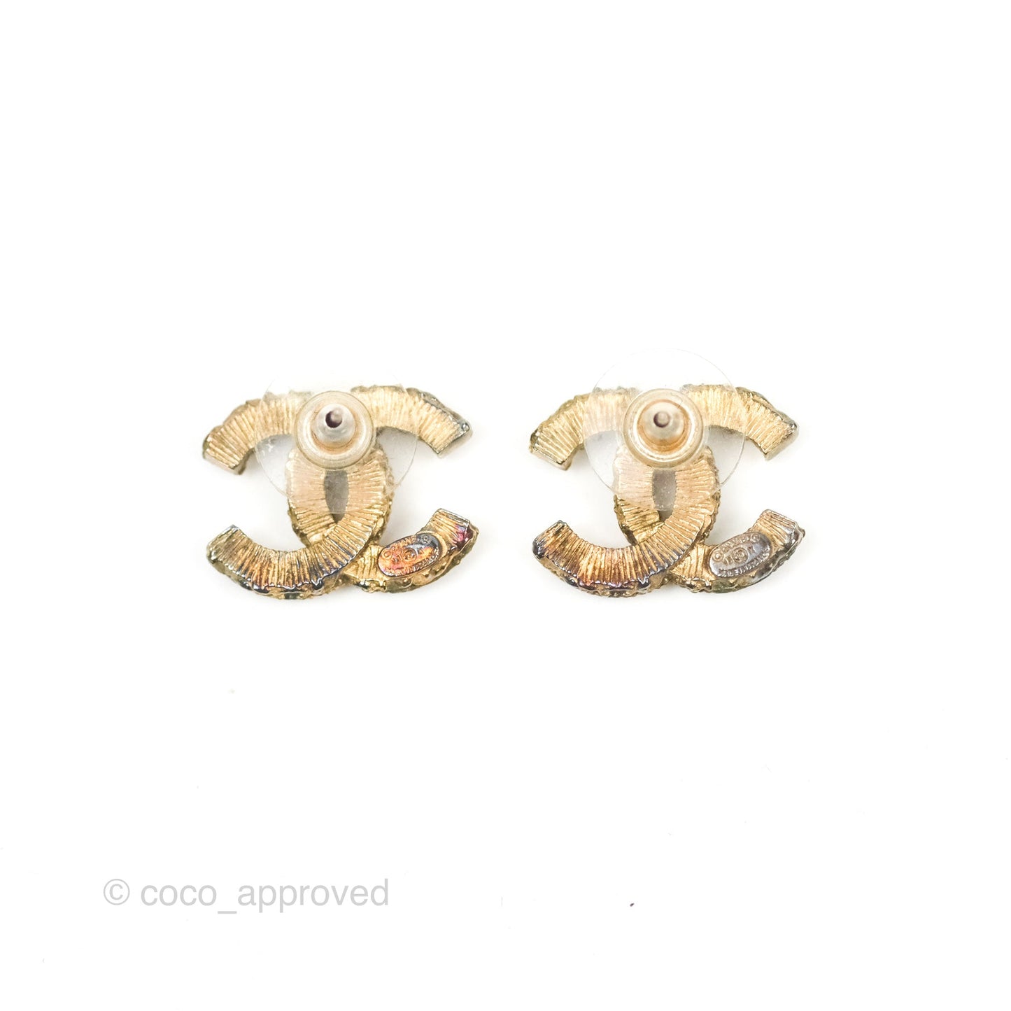 Chanel CC Black Earrings Gold Tone 13K
