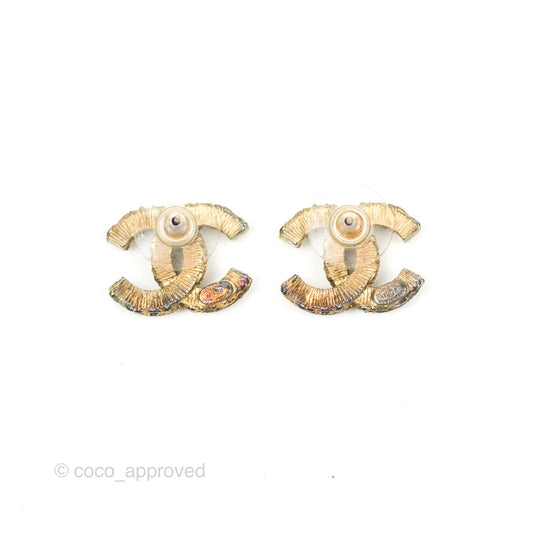 Chanel CC Black Earrings Gold Tone 13K