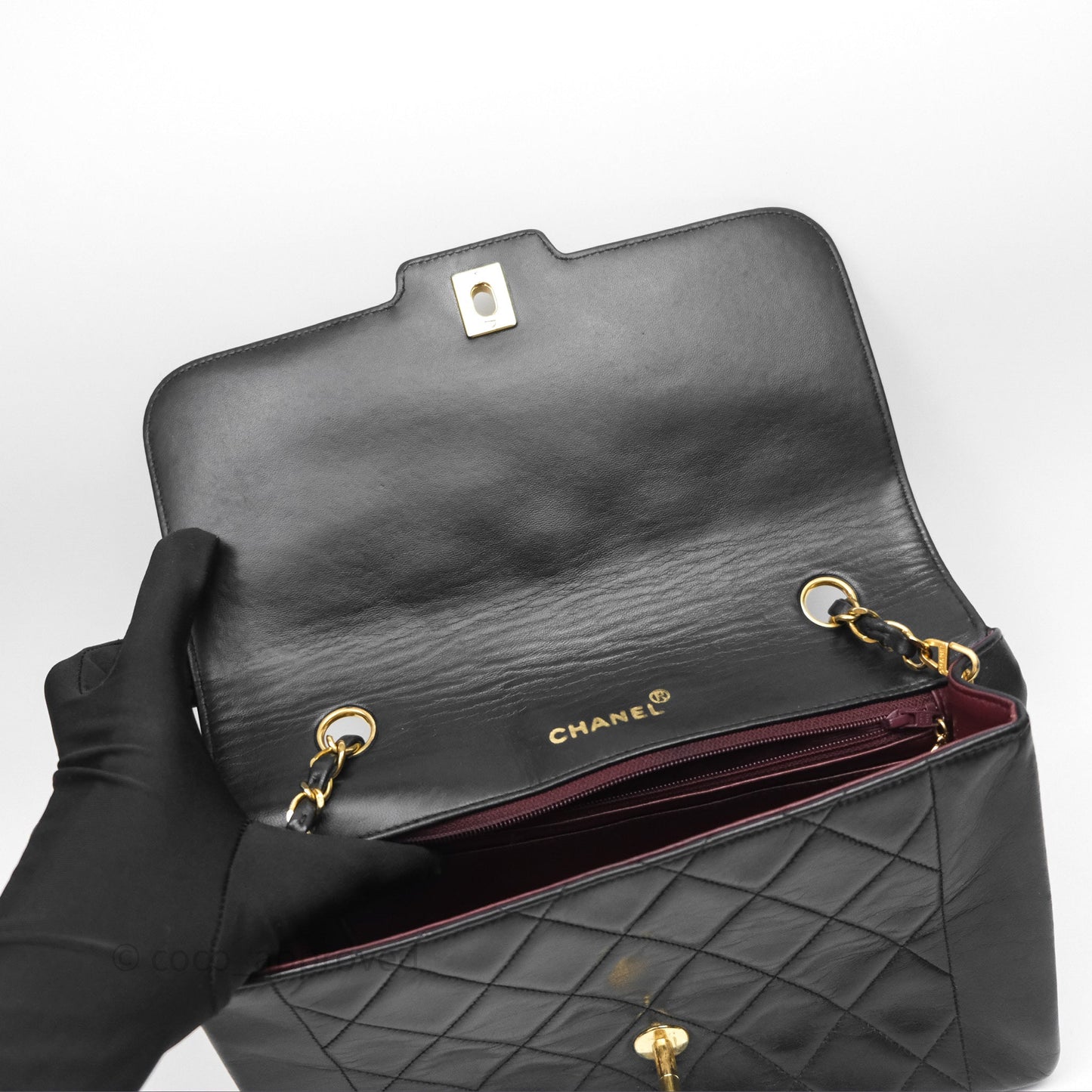 Chanel Vintage Medium Quilted Diana Flap Bag Black Lambskin 24K Gold Hardware