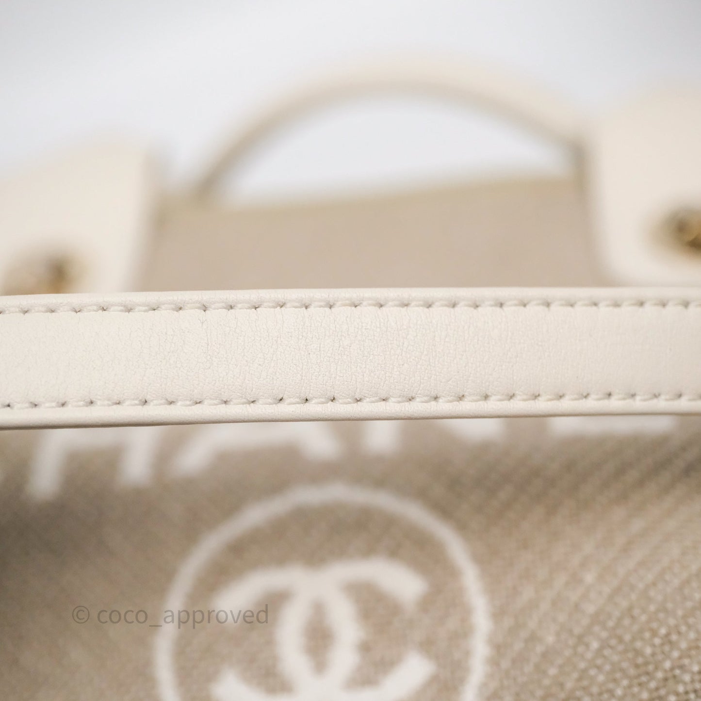 Chanel New Small Deauville Tote Beige Canvas Gold Hardware