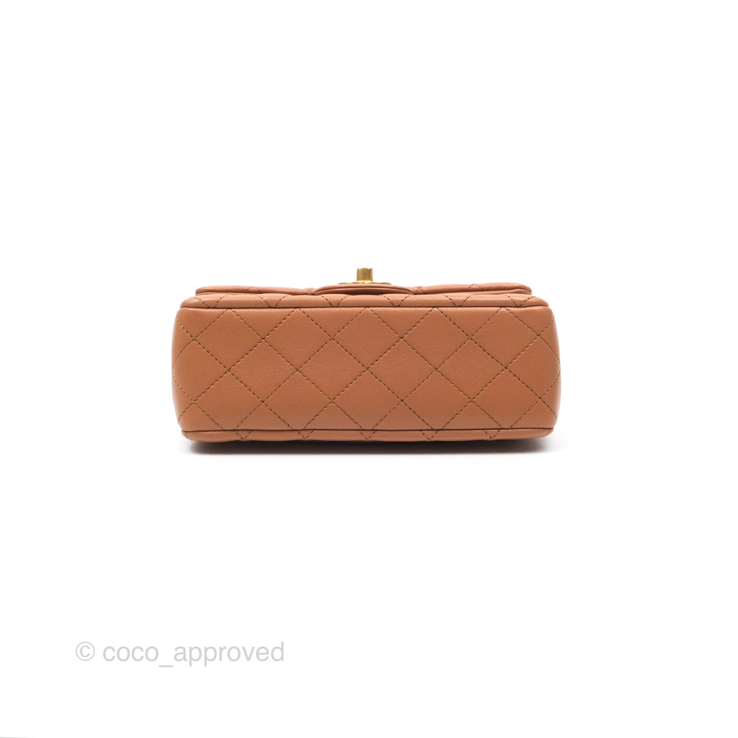 Chanel Mini Rectangular Pearl Crush Caramel Dark Beige Lambskin Aged Gold Hardware
