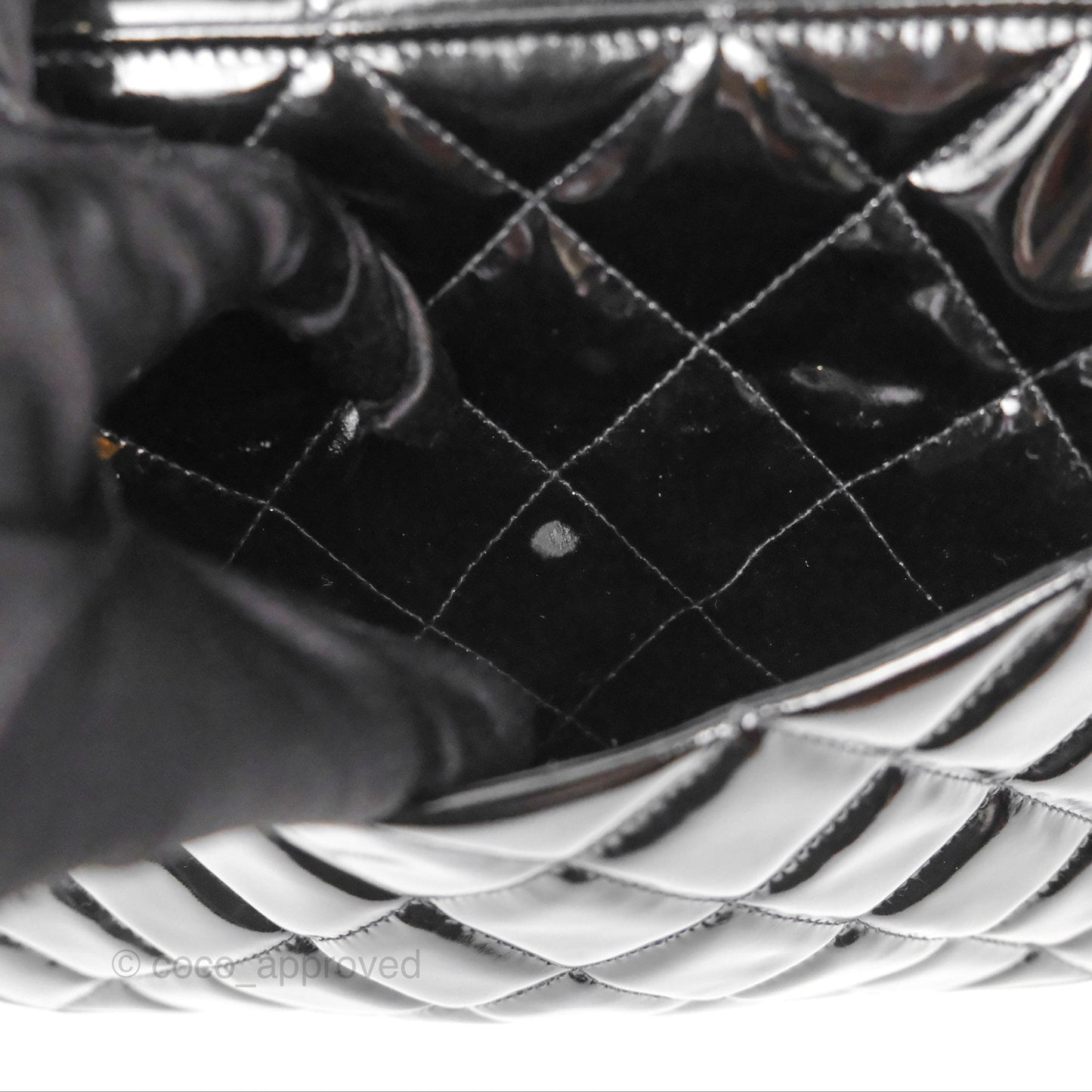 Chanel Vintage Tote Quilted Black Patent Silver Hardware