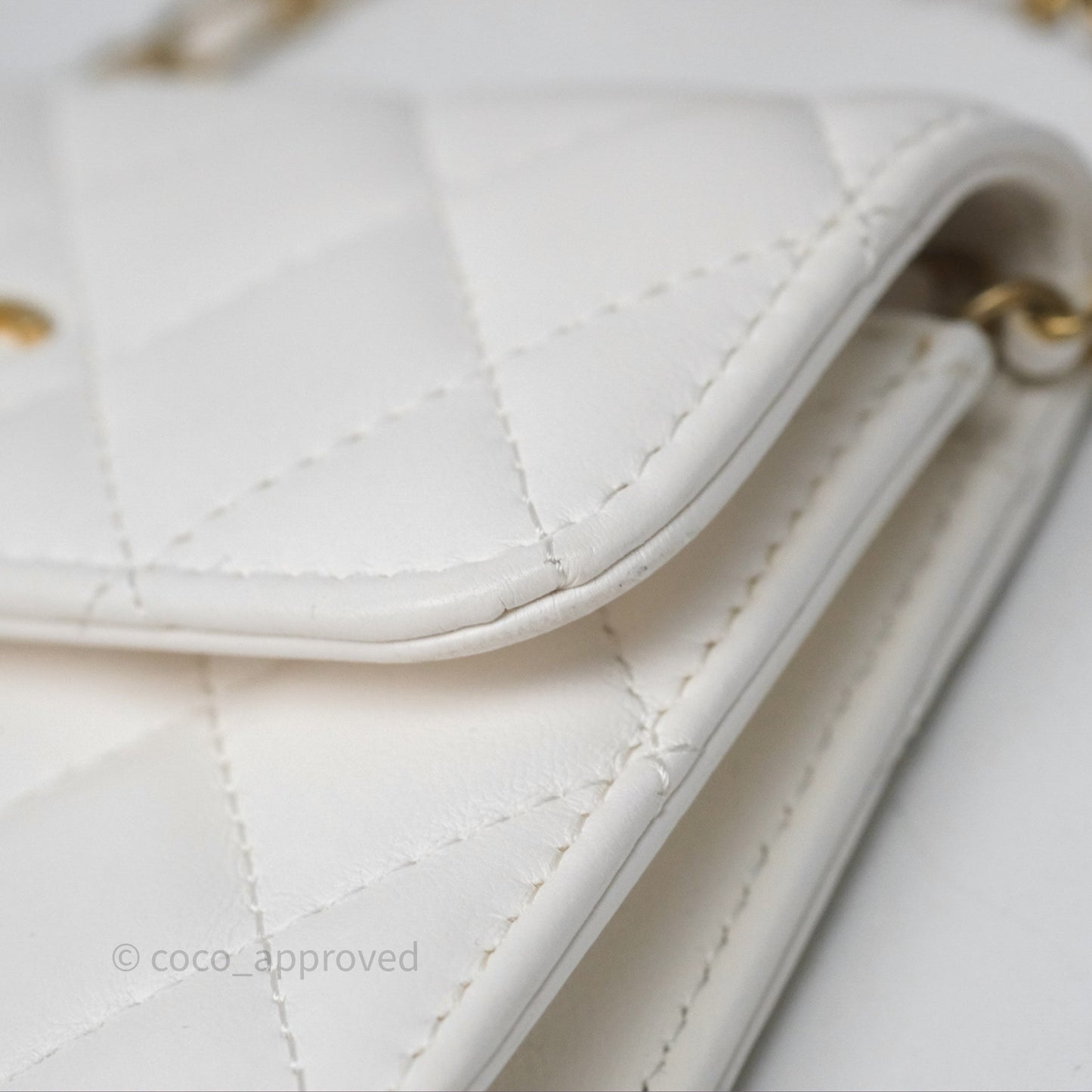 Chanel Mini Pearl Crush Clutch With Chain Belt Bag White Aged Gold Hardware