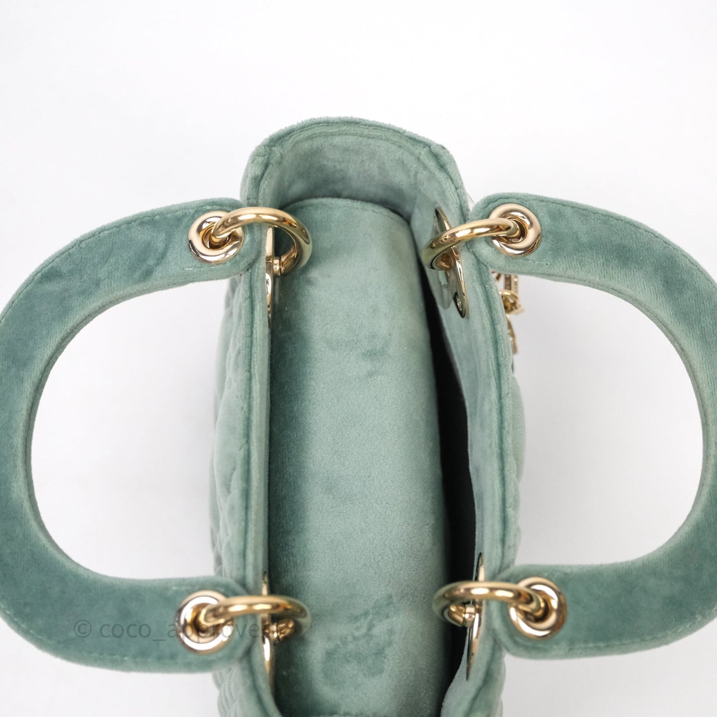 Christian Dior Mini Lady Dior Green Suede Cannage Gold Hardware