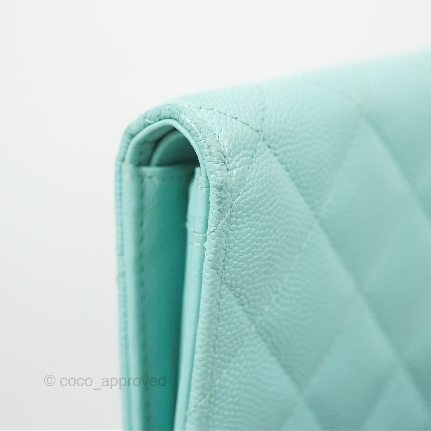 Chanel Classic Quilted Long Wallet Tiffany Blue Caviar Gold Hardware