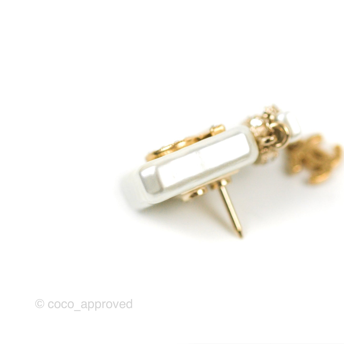 Chanel No5 Perfume Bottle Pearl Pin Brooch Gold Tone 22S