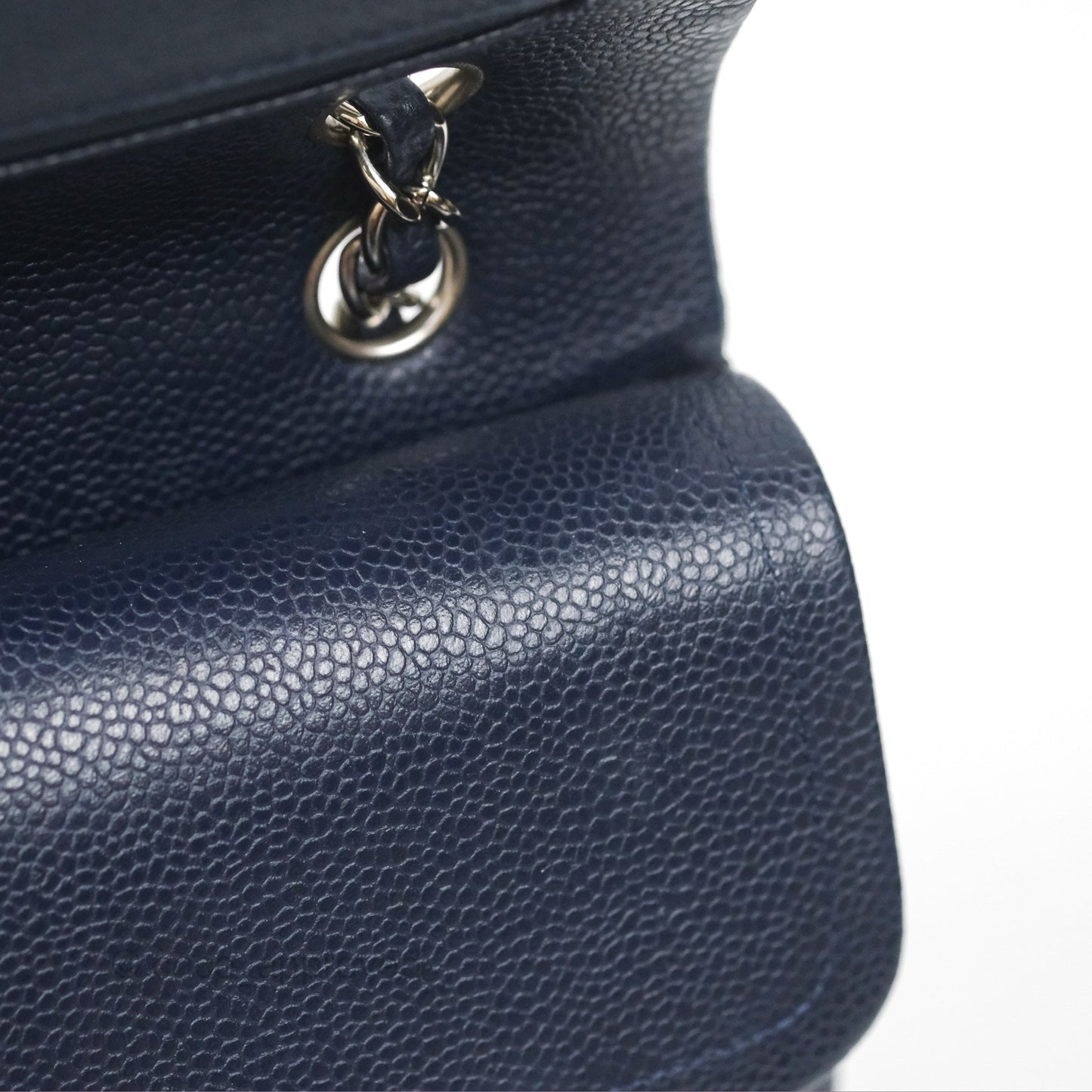 Chanel Classic M/L Medium Flap Quilted Navy Caviar Silver Hardware